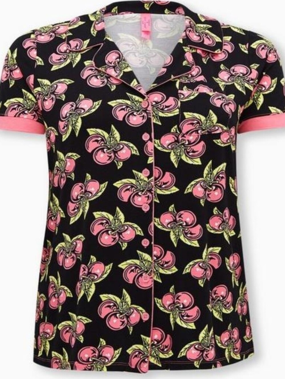 torrid Black Button-Up Top with Pink Floral & Lime Leaves